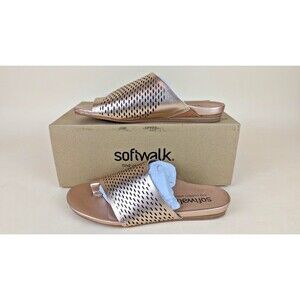 SoftWalk Corsica II Slide Sandals Womens 5.5M Rose Gold Leather Flats Shoes NWB